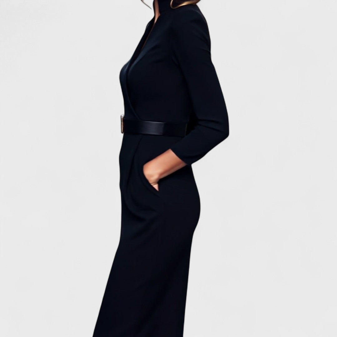 Mandarin™ | Luxurious Black Belted Dress