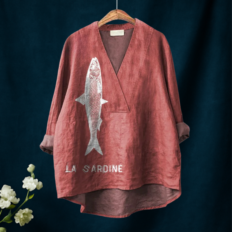 Fish Graphic Printed V-neck Shirt