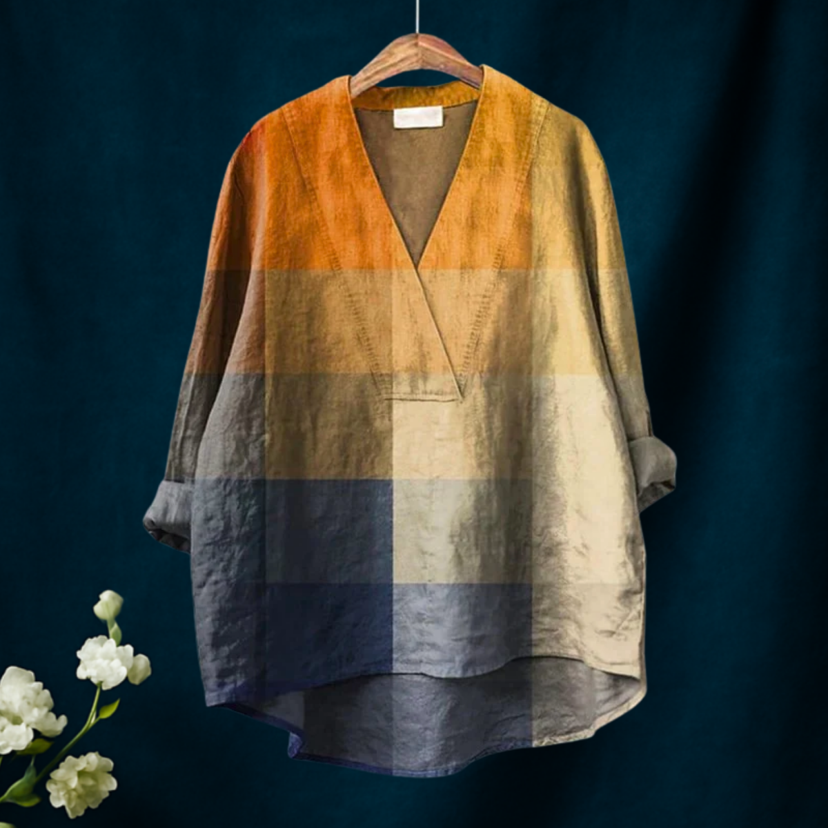 Gradient Plaid Mosaic Art Print V-neck Shirt