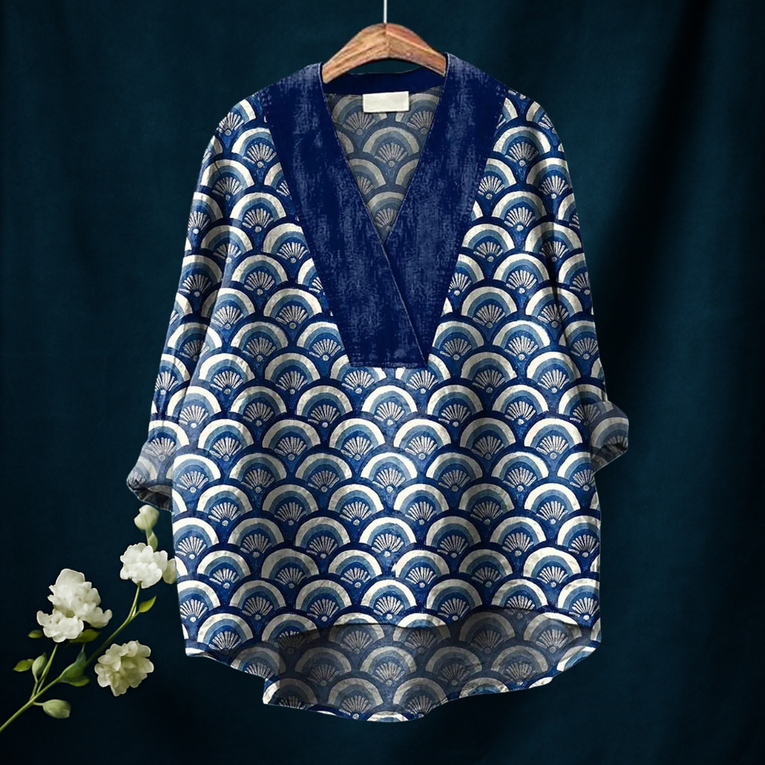 Casual Geometric Pattern V-Neck Shirt